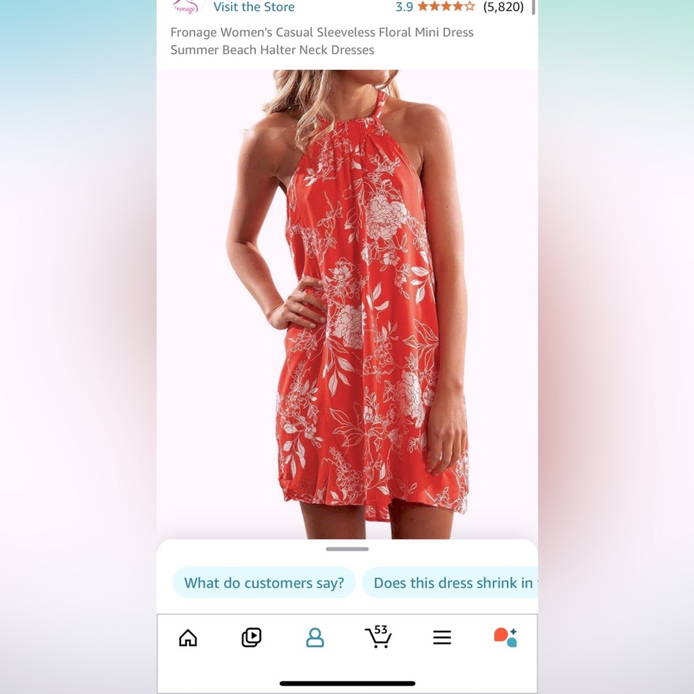 Women's Casual Sleeveless Floral Mini Dress Summer Beach Halter Neck dress. Smal